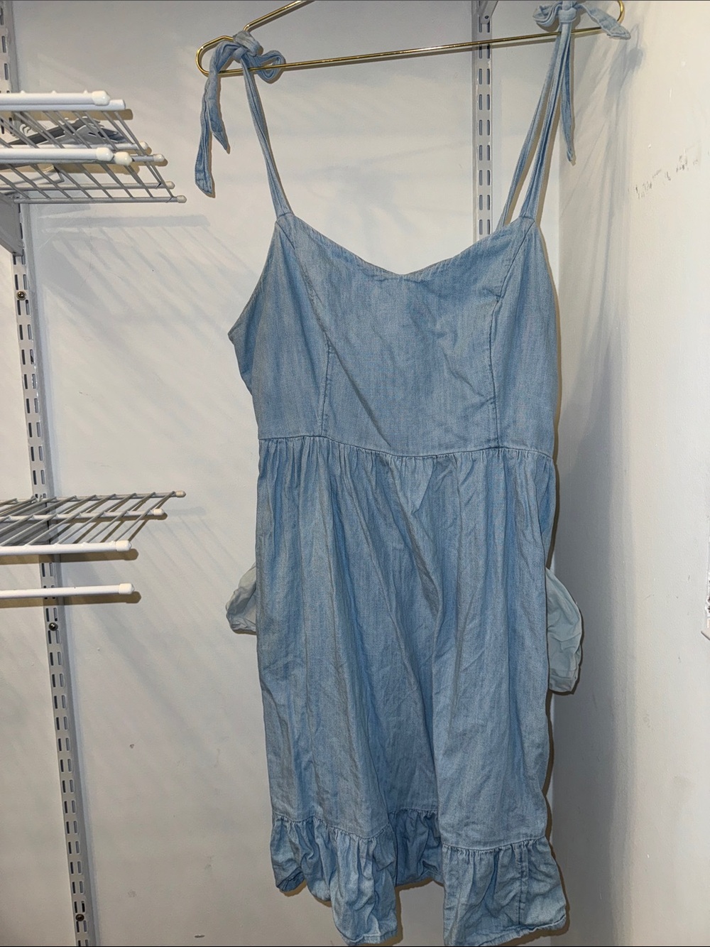 Old Navy Light Blue Denim Tie-Shoulder Mini Dress with Pockets - Picture 1 of 4